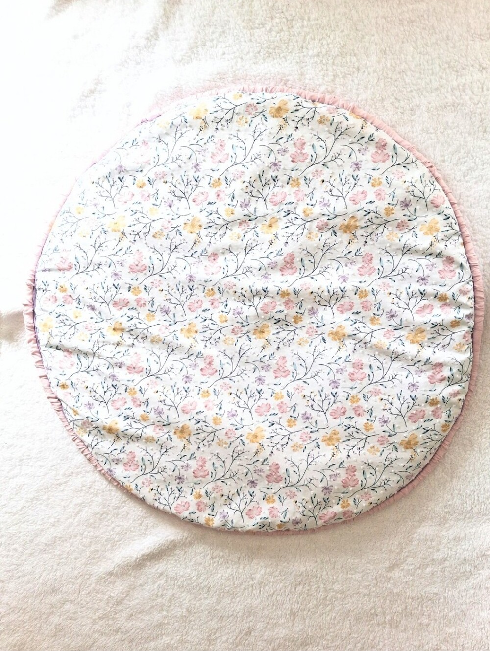 Baby Girl Large Circle Tummy Time Plush Play Mat Floral Round Floor Pillow